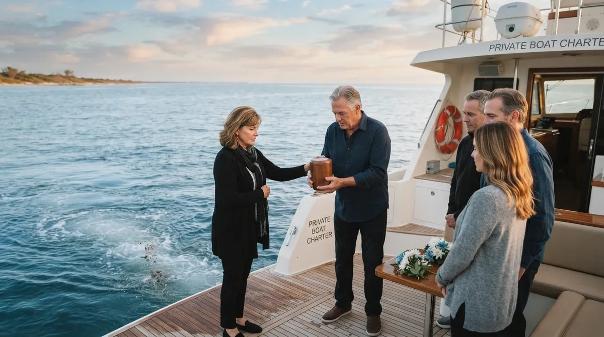 Intimate ash scattering ceremony private boat