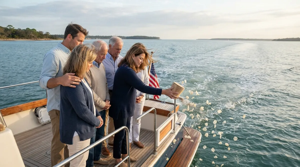 Intimate ash scattering ceremony private boat