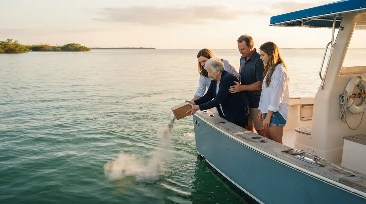 Intimate ash scattering ceremony private boat