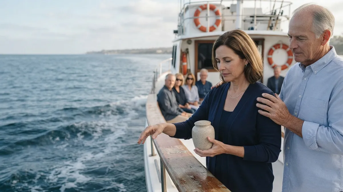 Intimate ash scattering ceremony private boat
