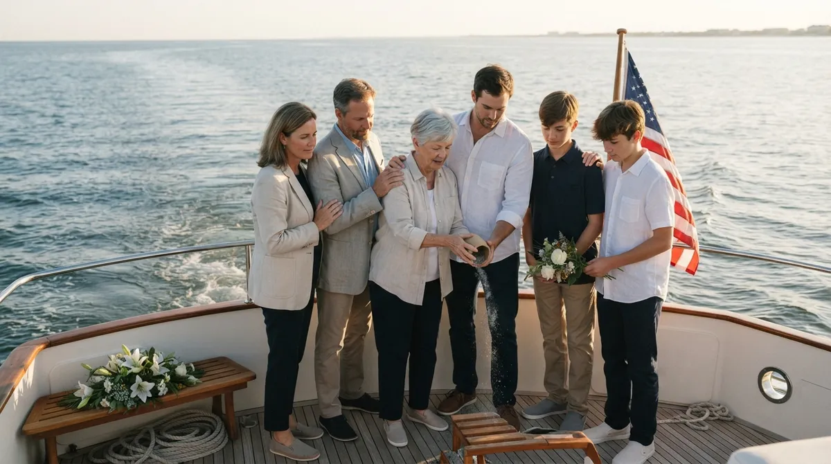 Family ash scattering ceremony private boat