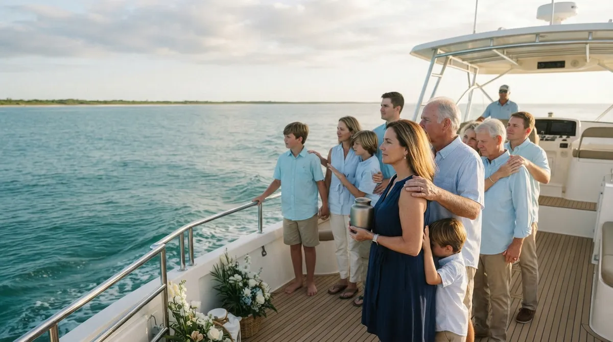 Family ash scattering ceremony private boat