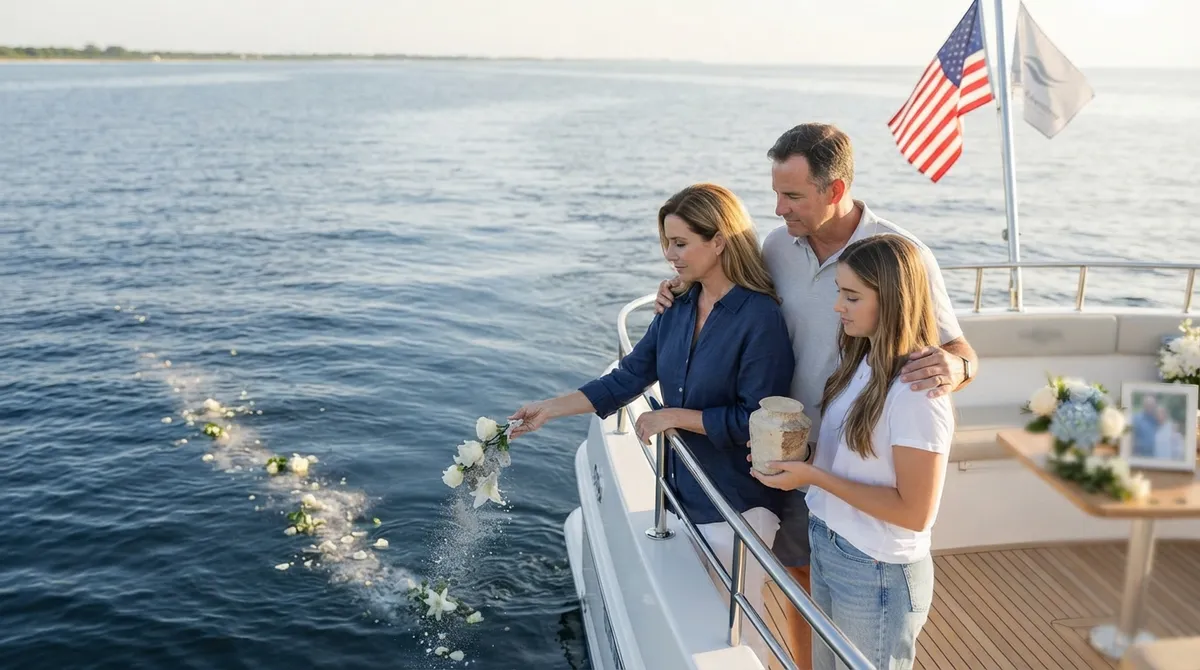 Family ash scattering ceremony private boat