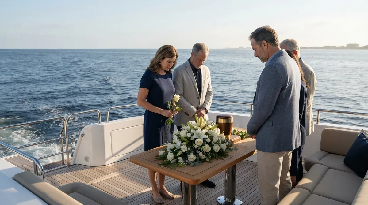 Offshore memorial ceremony private yacht