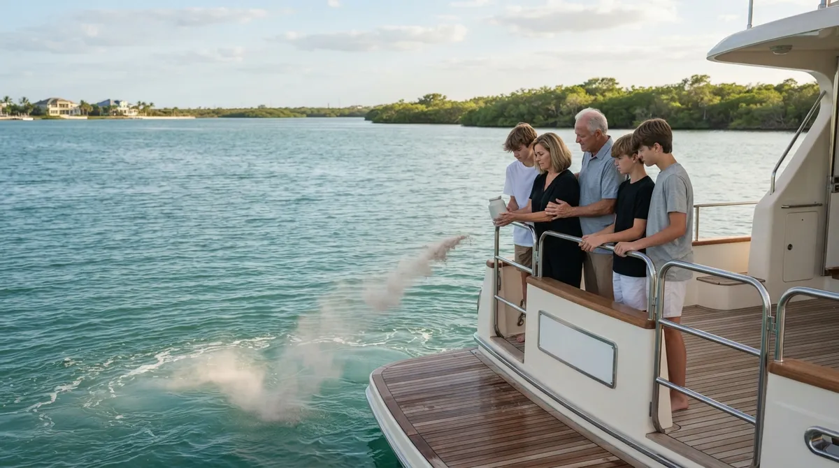 Private ash scattering ceremony cost Florida yacht