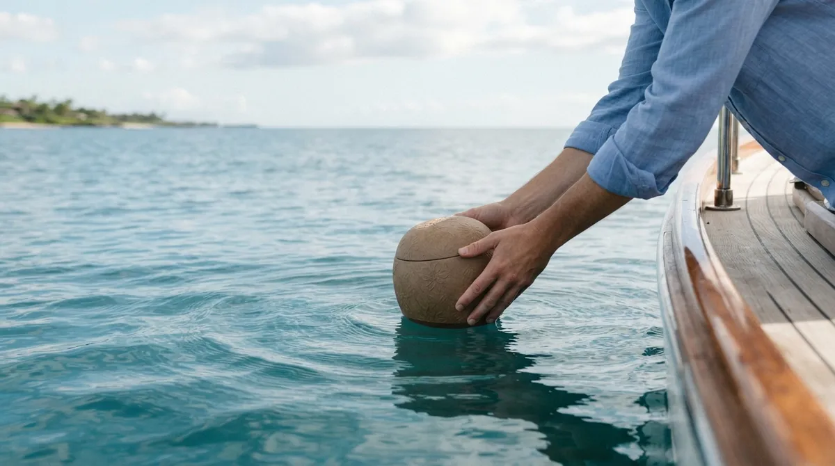 Biodegradable urn for ocean scattering ceremony
