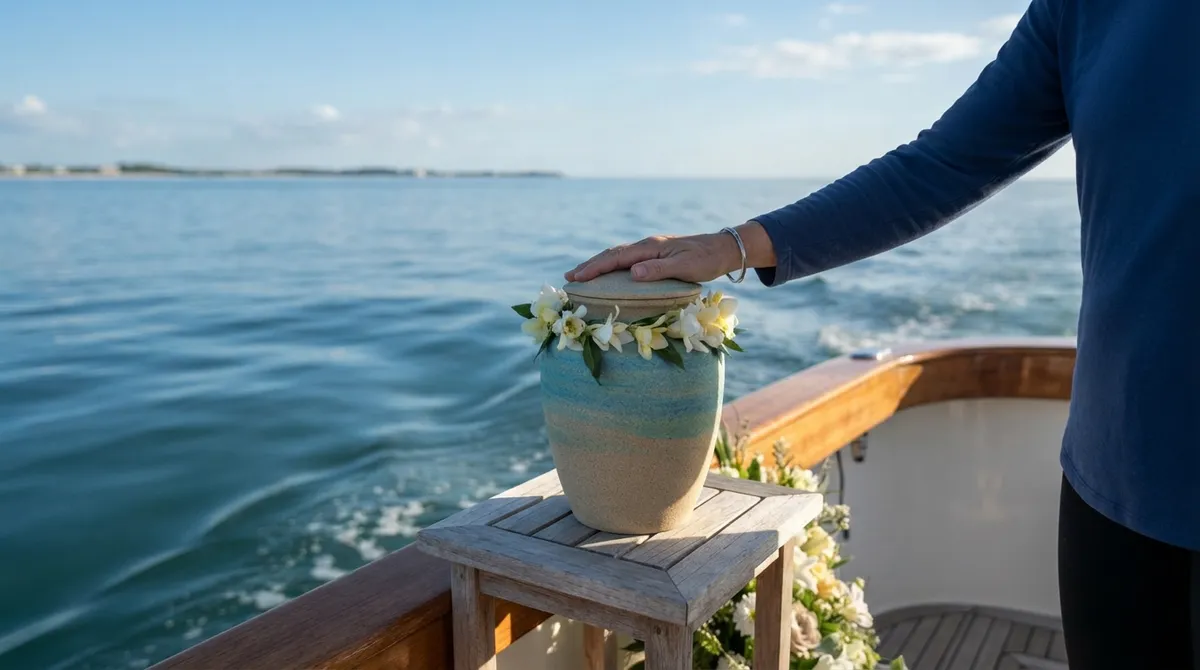 Biodegradable urn for ocean scattering ceremony