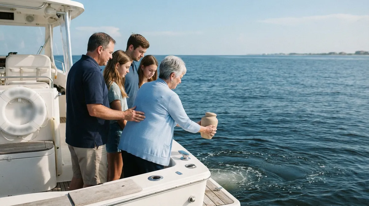 Attended ash scattering ceremony at sea