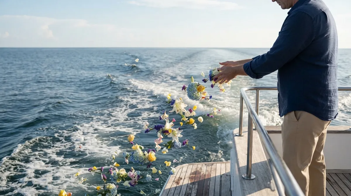 Flowers for ash scattering ceremony at sea