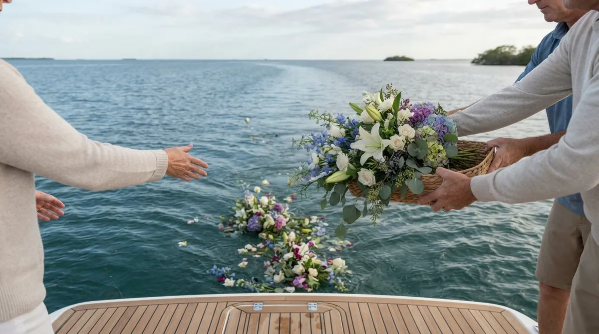 Flowers for ash scattering ceremony at sea