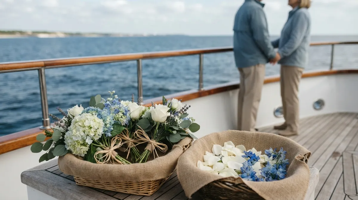 Flowers for ash scattering ceremony at sea