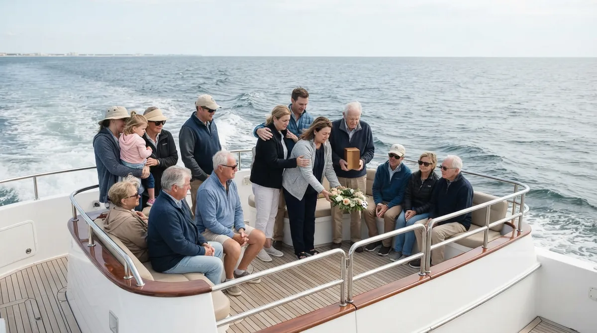Group ash scattering ceremony yacht charter