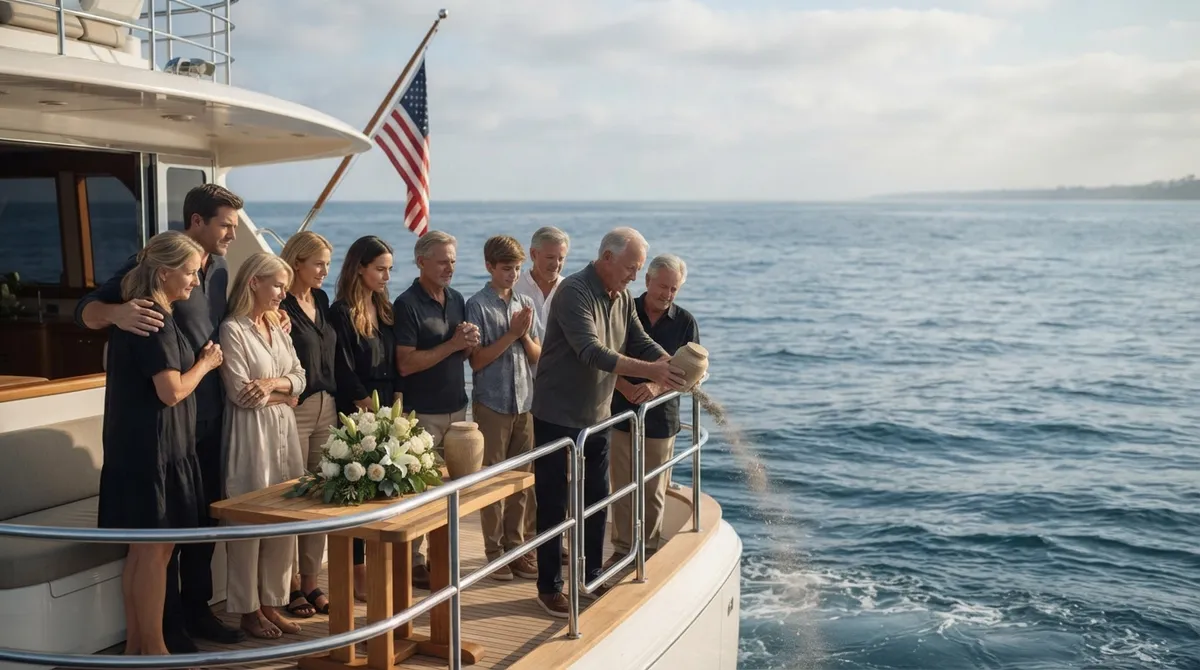 Group ash scattering ceremony yacht charter