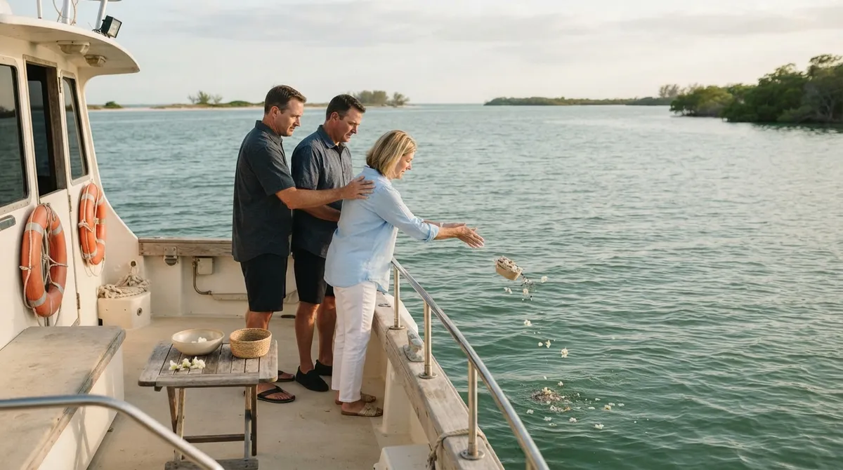 Meaningful ash scattering ceremony on the water