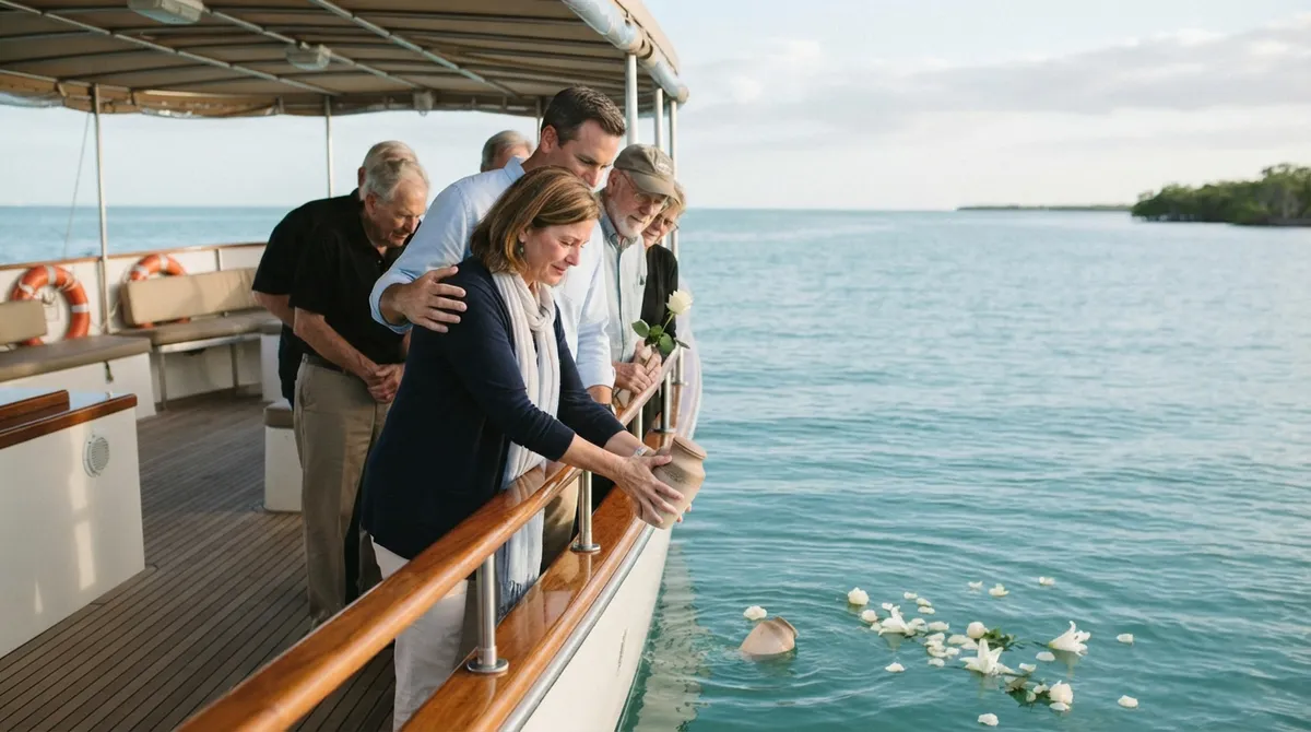 Meaningful ash scattering ceremony on the water